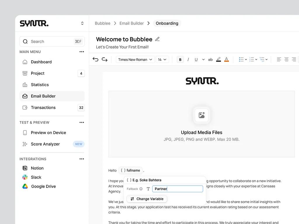Syntr Email Builder Interface